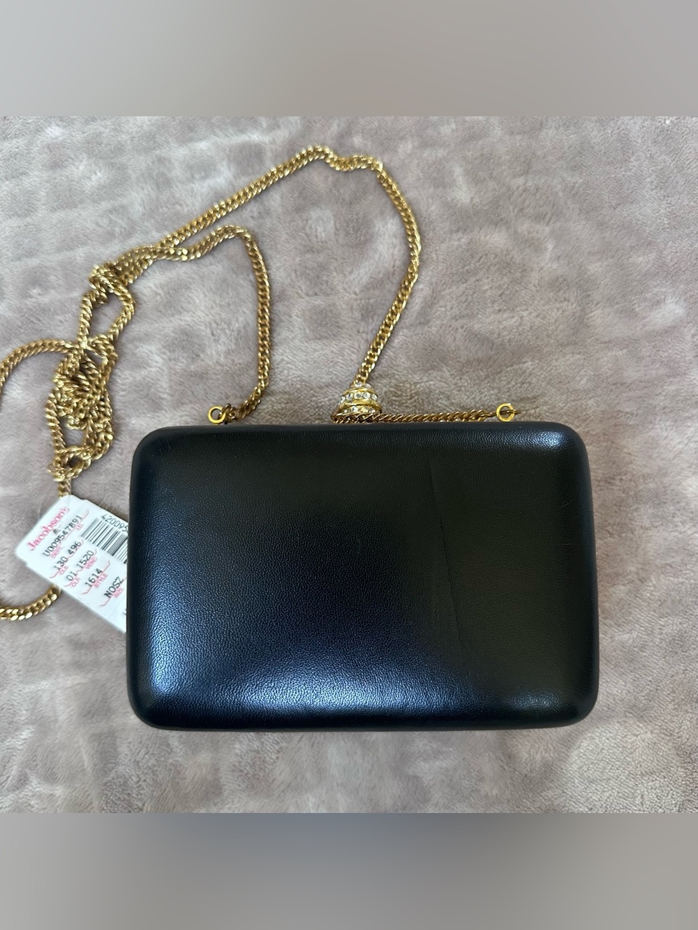 Black Leather Chain-Handle Crossbody Clutch